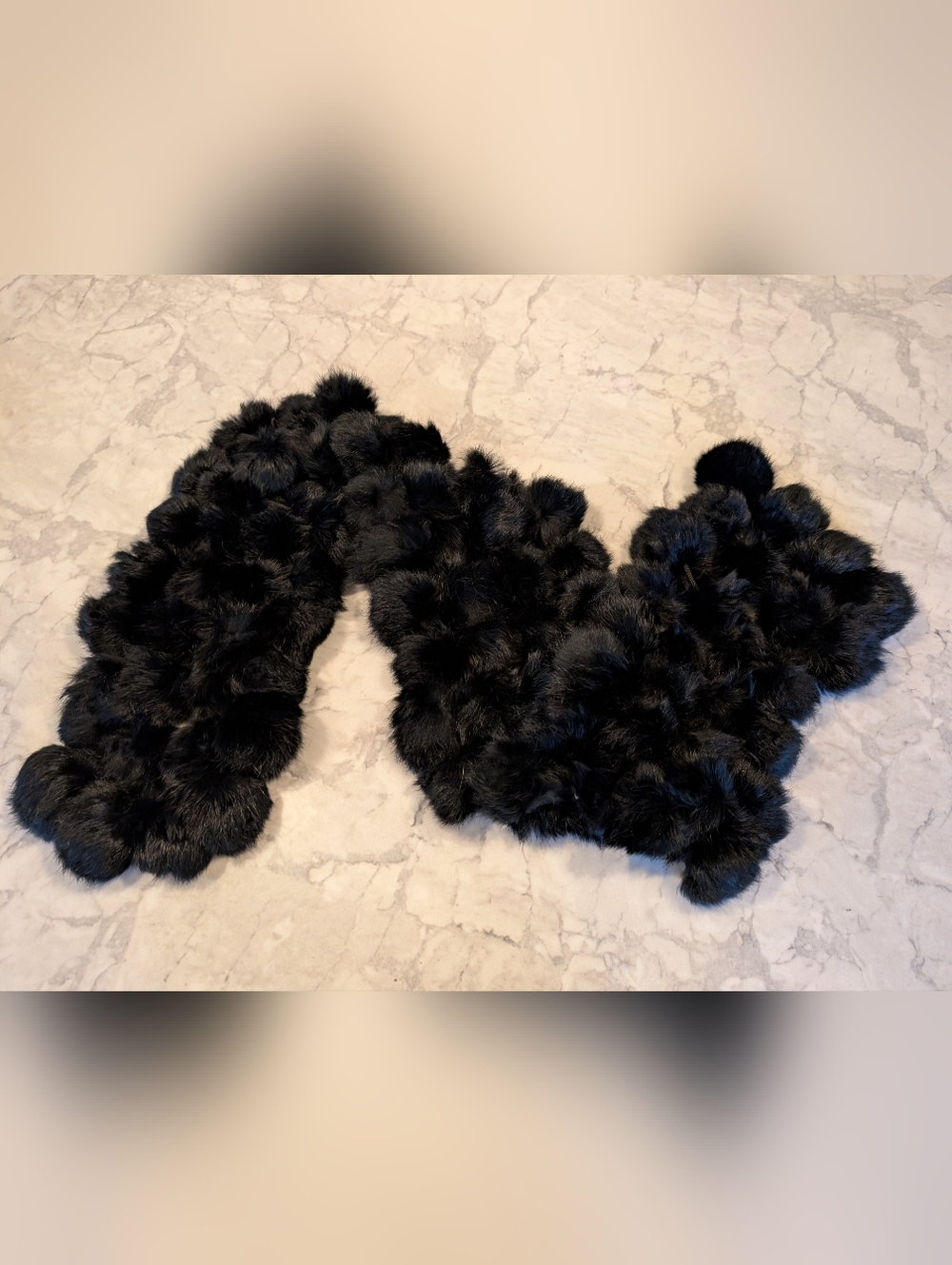 Black Rabbit Fur Pom Scarf